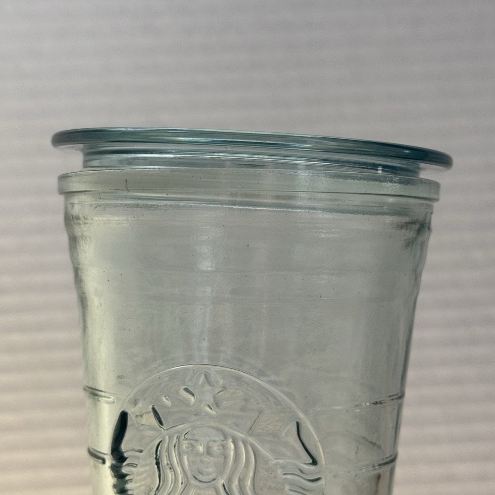 Starbucks Embossed Recycled Glass Cold Cup Tumbler Glass Lid Green Siren Logo - Picture 3 of 12
